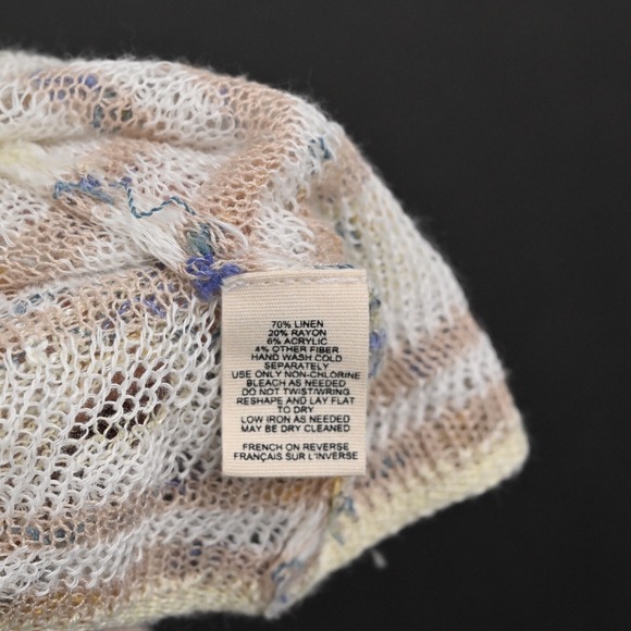 ANTHROPOLOGIE Sweater Womens Size S Cream Stripe Linen Open Knit Scoop Neck MOTH - Picture 10 of 13